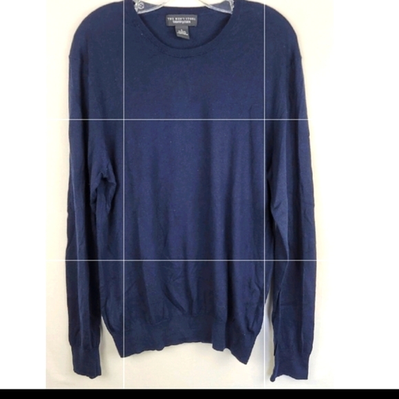 Bloomingdale's Navy Blue Crew Neck Cotton Cashmere Fine Knit Sweater Size Large - Picture 2 of 9